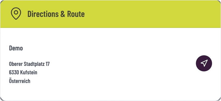 Address with one-tap navigation in the GASTiNFO.EU Directions widget