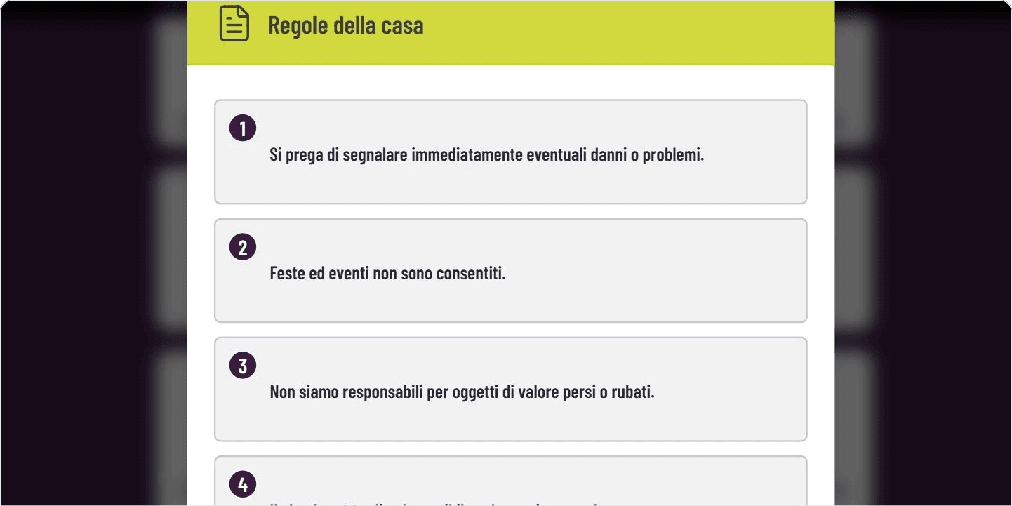 Regole della casa numerate nel widget GASTiNFO.EU